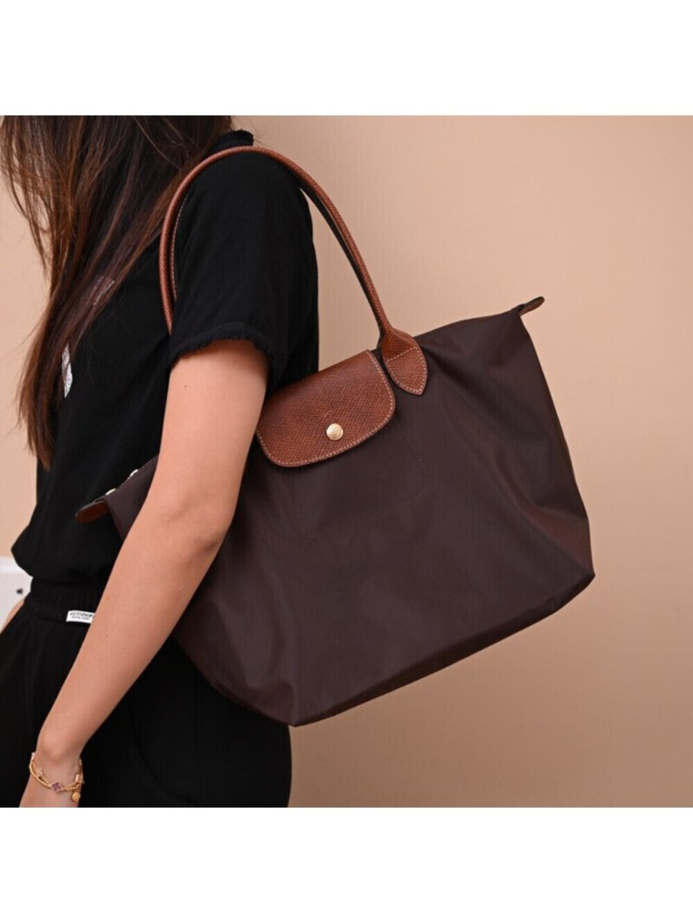 Longchamp Le Pliage Large Brown Nylon Long Handle Tote Bag - Picture 5 of 5